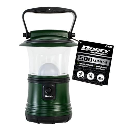 Dorcy lantern side profile showing 360° light distribution for versatile outdoor use.