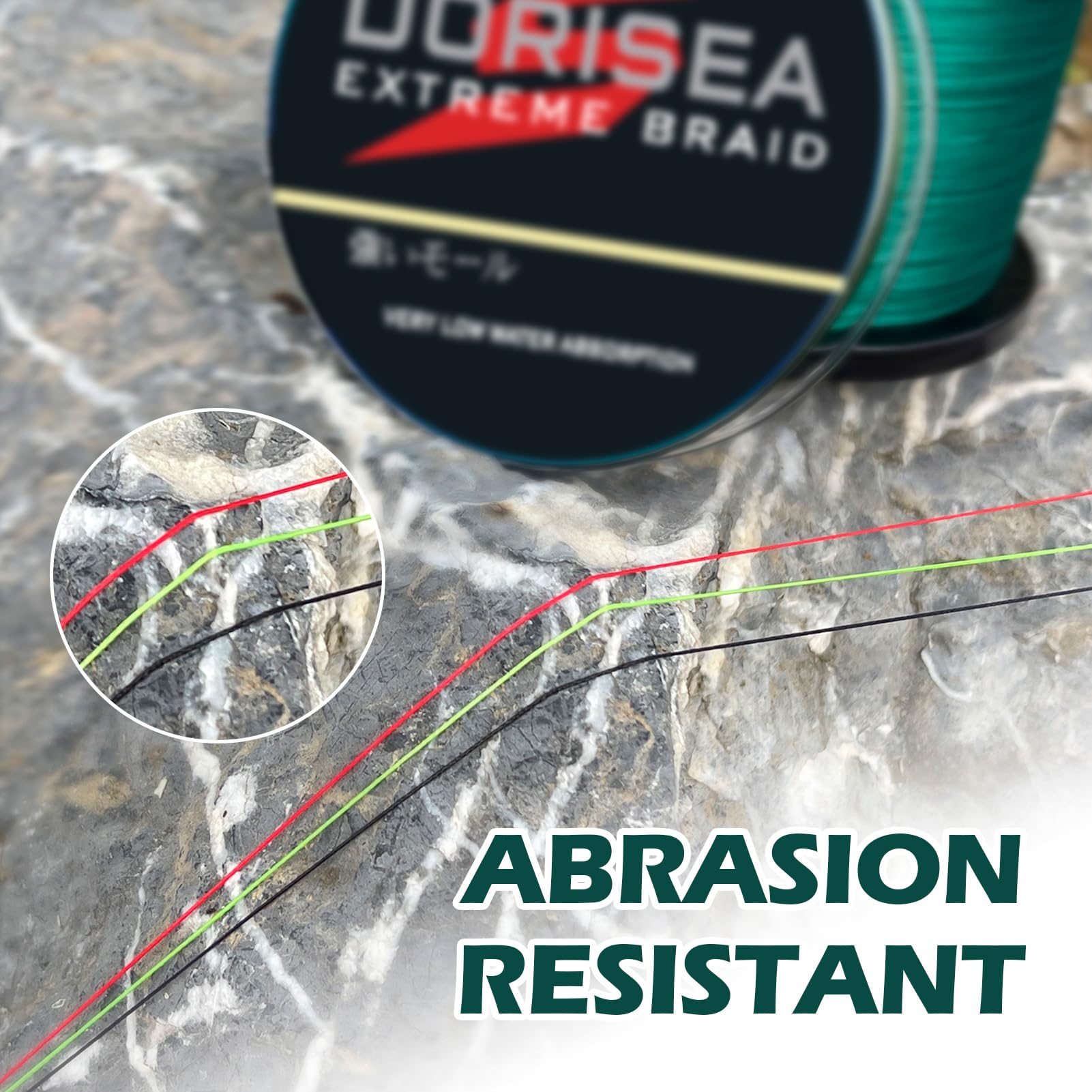 Dorisea Extreme Braid abrasion-resistance detail protects line around rough structure.