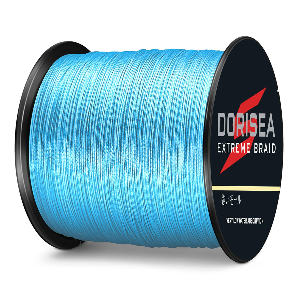 Dorisea Extreme Braid blue 500m spool demonstrates abrasion resistance under rugged fishing conditions.