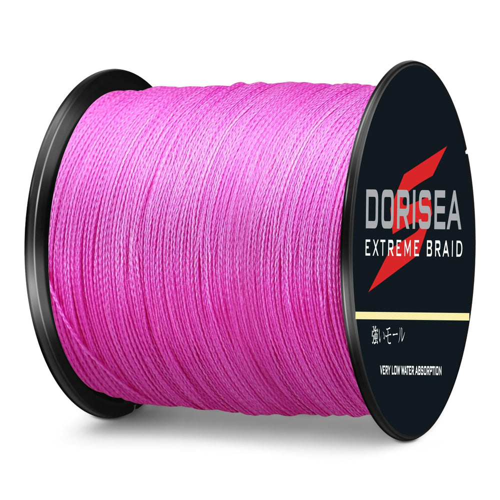 Dorisea Extreme Braid pink line 550lb test closeup conveys rugged knot-holding performance