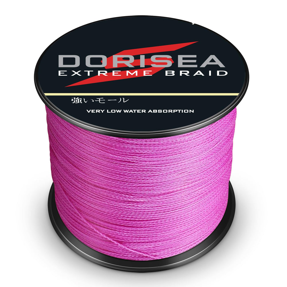 Dorisea Extreme Braid pink line textured fiber closeup highlights near-zero stretch benefits
