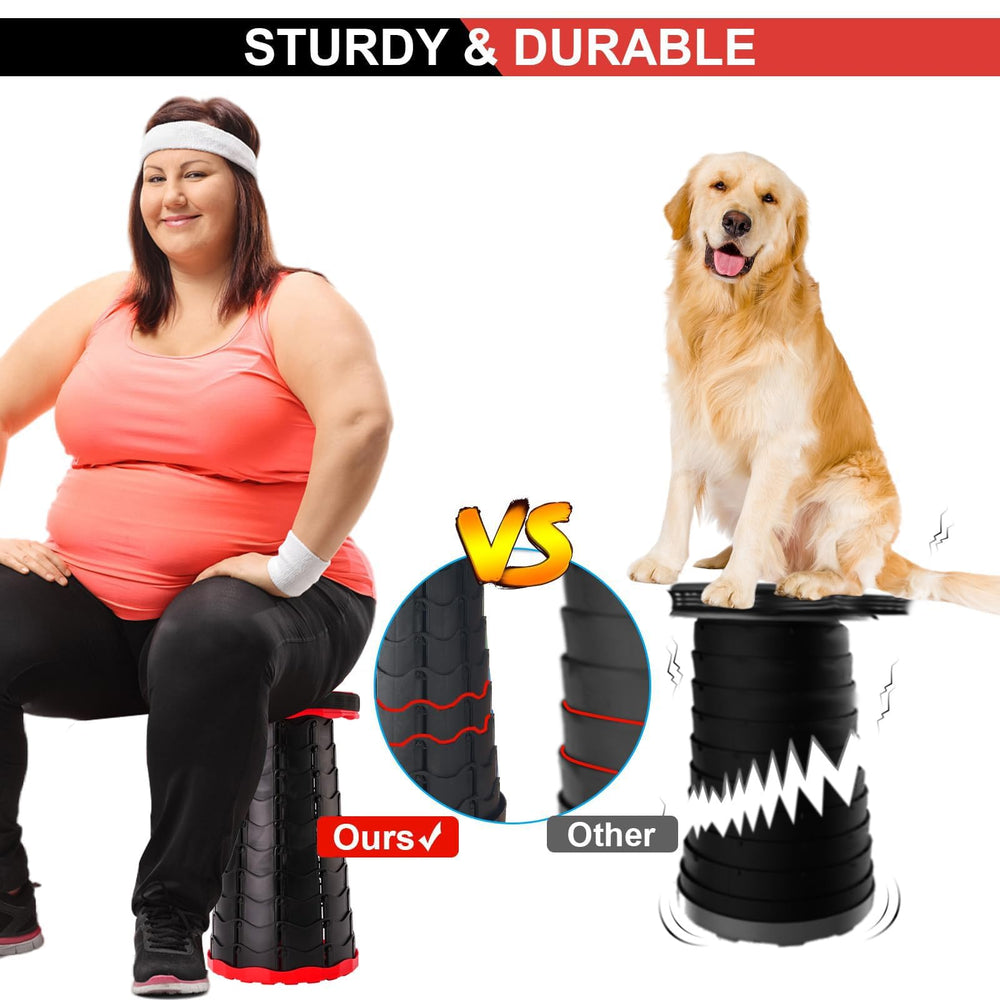 Doseno Upgraded Foldable Stool red non-slip-bottom highlights safety grip on slippery or uneven ground.