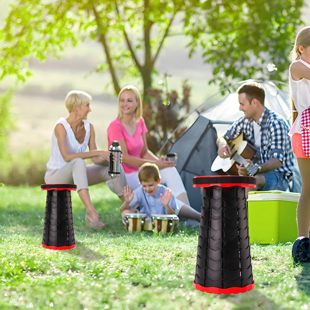 Doseno Upgraded Foldable Stool red open-height-adjustment demonstrates quick setup for varied seating needs.
