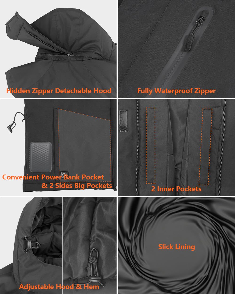 Doubern Official graphene heated jacket zipper close-up shows durable daily-warmth hardware.