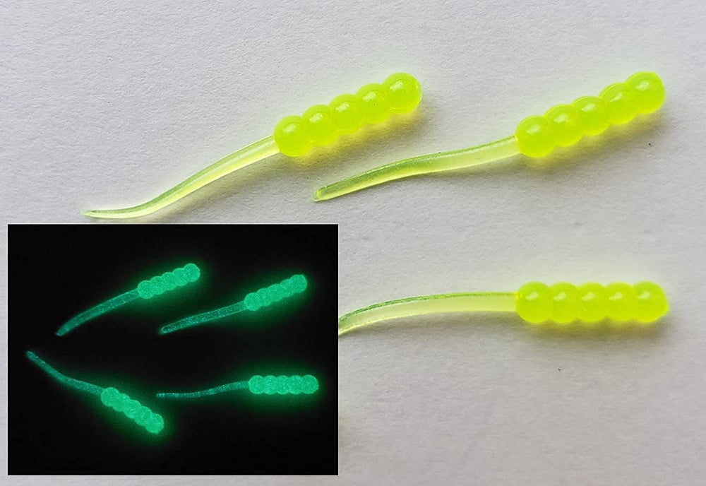 Double Catch Dancing Waxie JR chartreuse glow glows for better visibility.