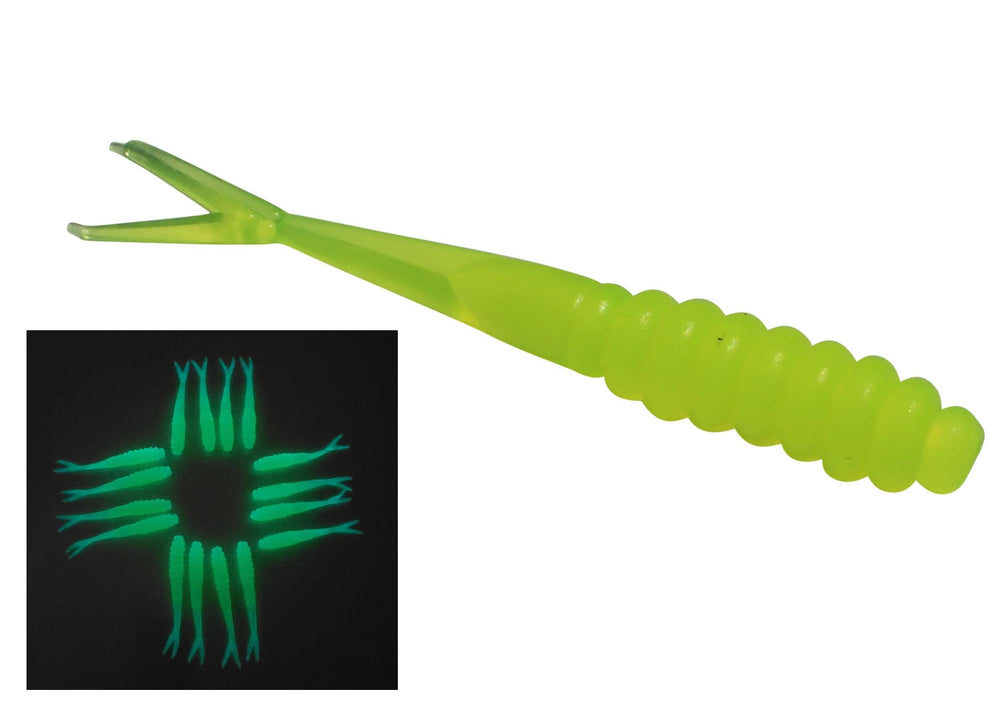 Double Catch Tiny Fluke Crappie Panfish Plastic chartreuse glow ideal for crappie fishing in shallow water