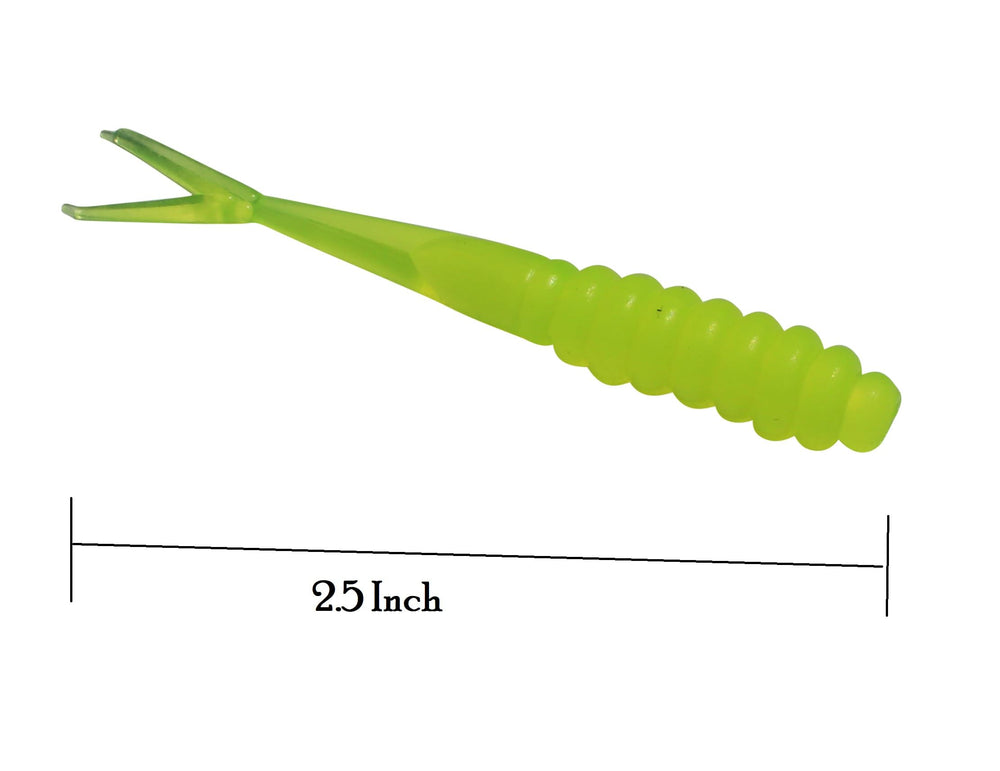 Double Catch Tiny Fluke Crappie Panfish Plastic chartreuse glow visible in cloudy water for panfish