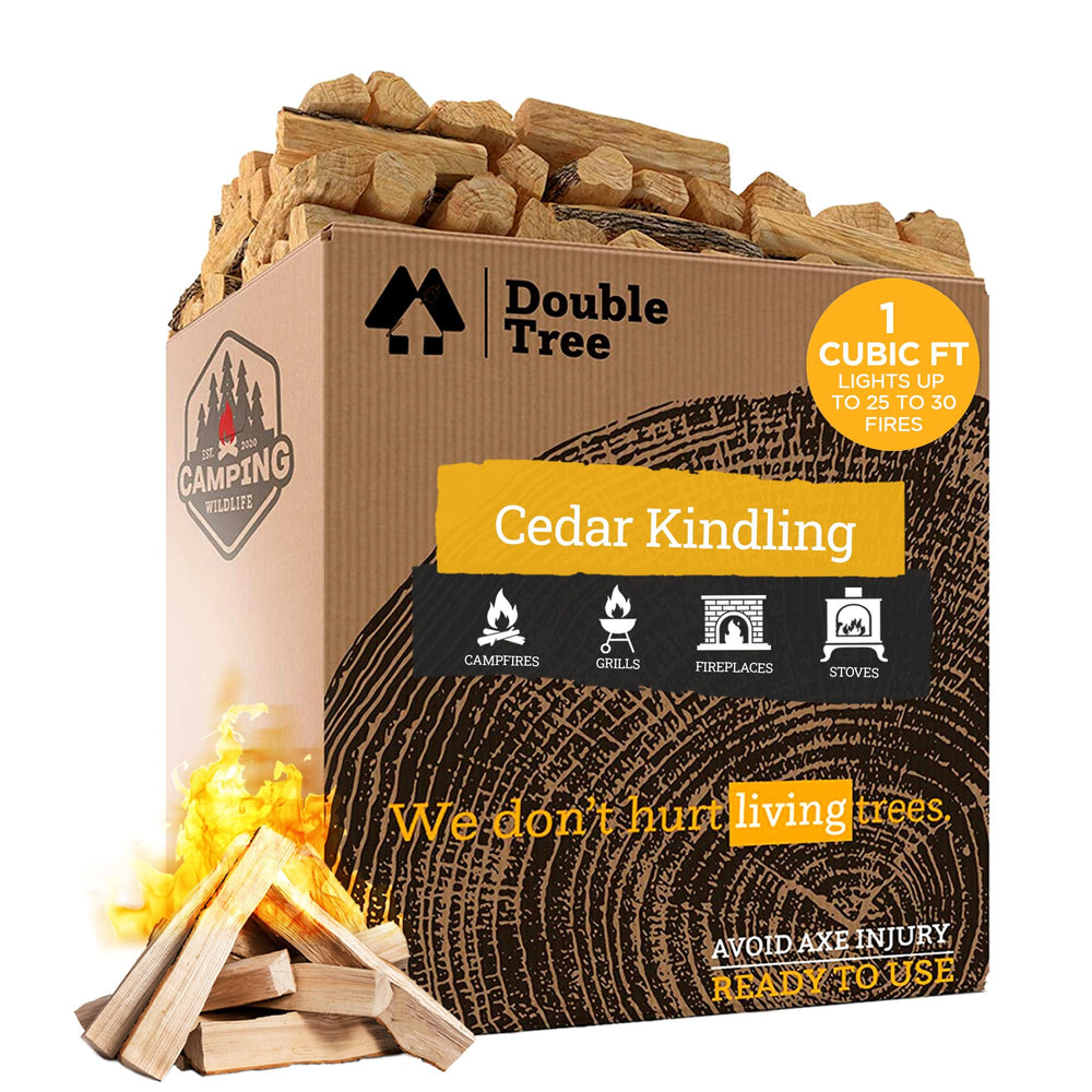 Double Tree Fire Starter Sticks pack shown on a campsite table for quick ignition