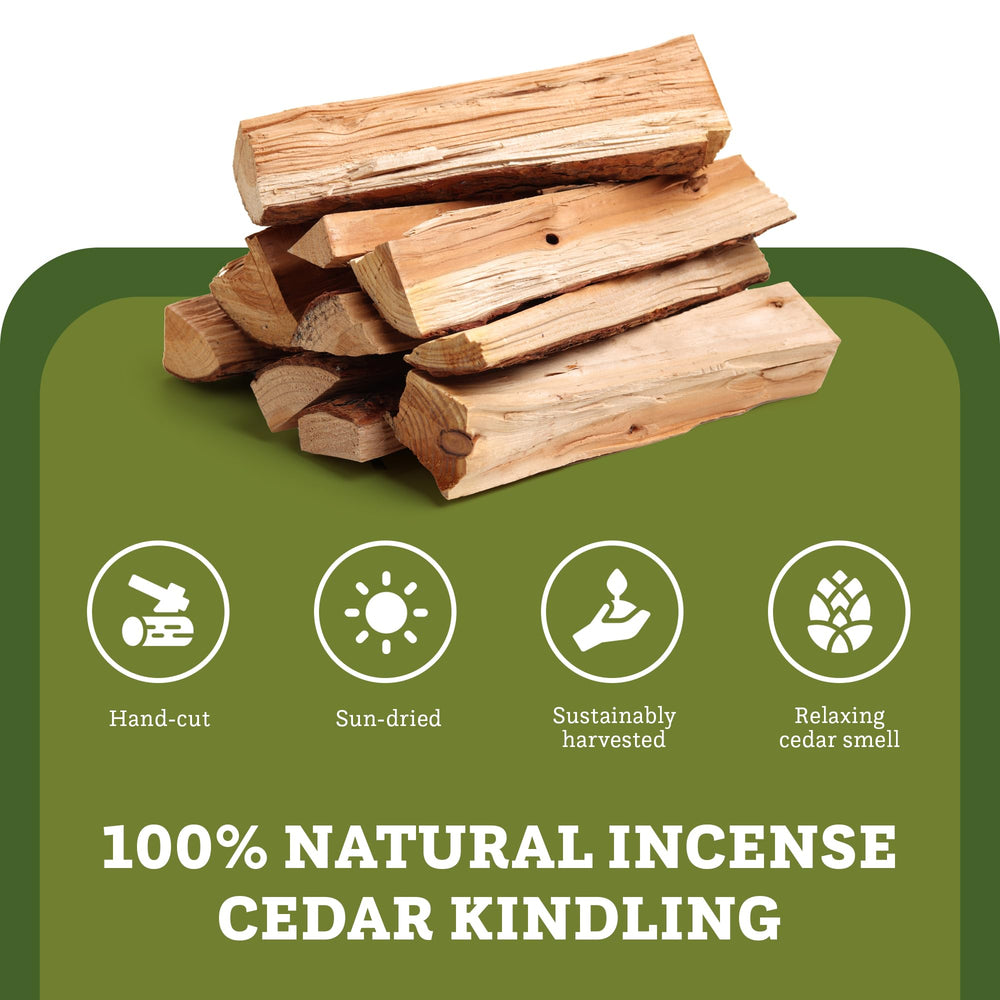 Double Tree Fire Starter Sticks use sun-dried cedar for a clean, aromatic burn