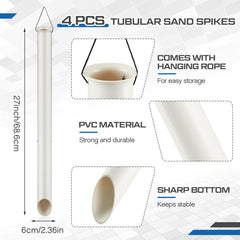 Close-up of 27 inch PVC sand spike tip for sand insertion
