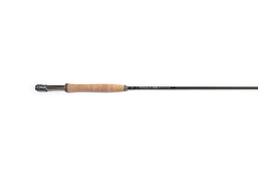 Douglas Sky G fly rod reel seat shows skeletonized design for balance