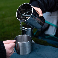 Doulton gravity filter system shows 1-liter capacity for portability.