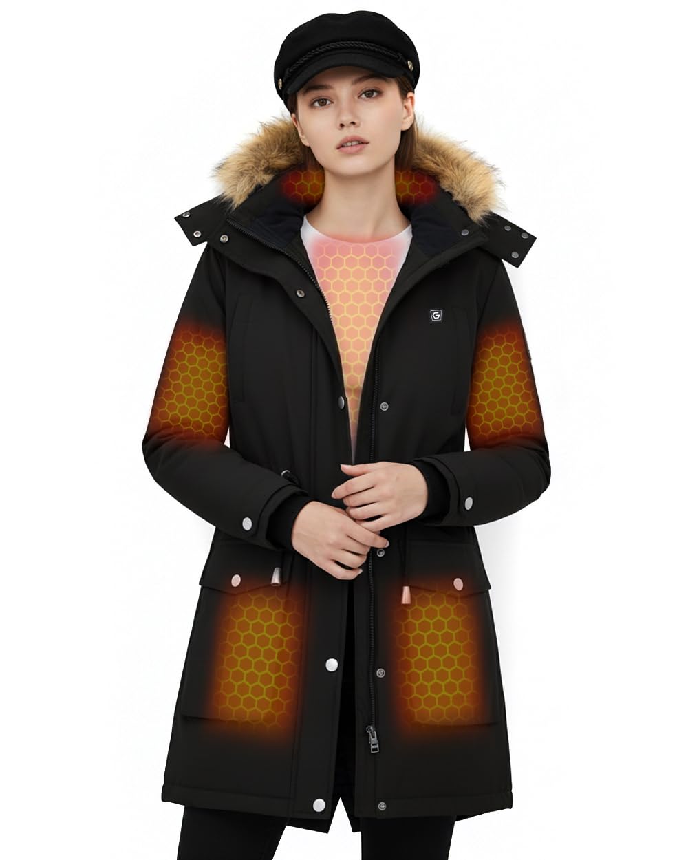 Doumern Official graphene heated parka front view for all-day warmth during commutes