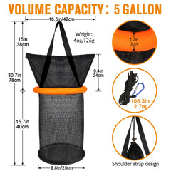 Drawstring mouth and bait retention feature on the fishing basket