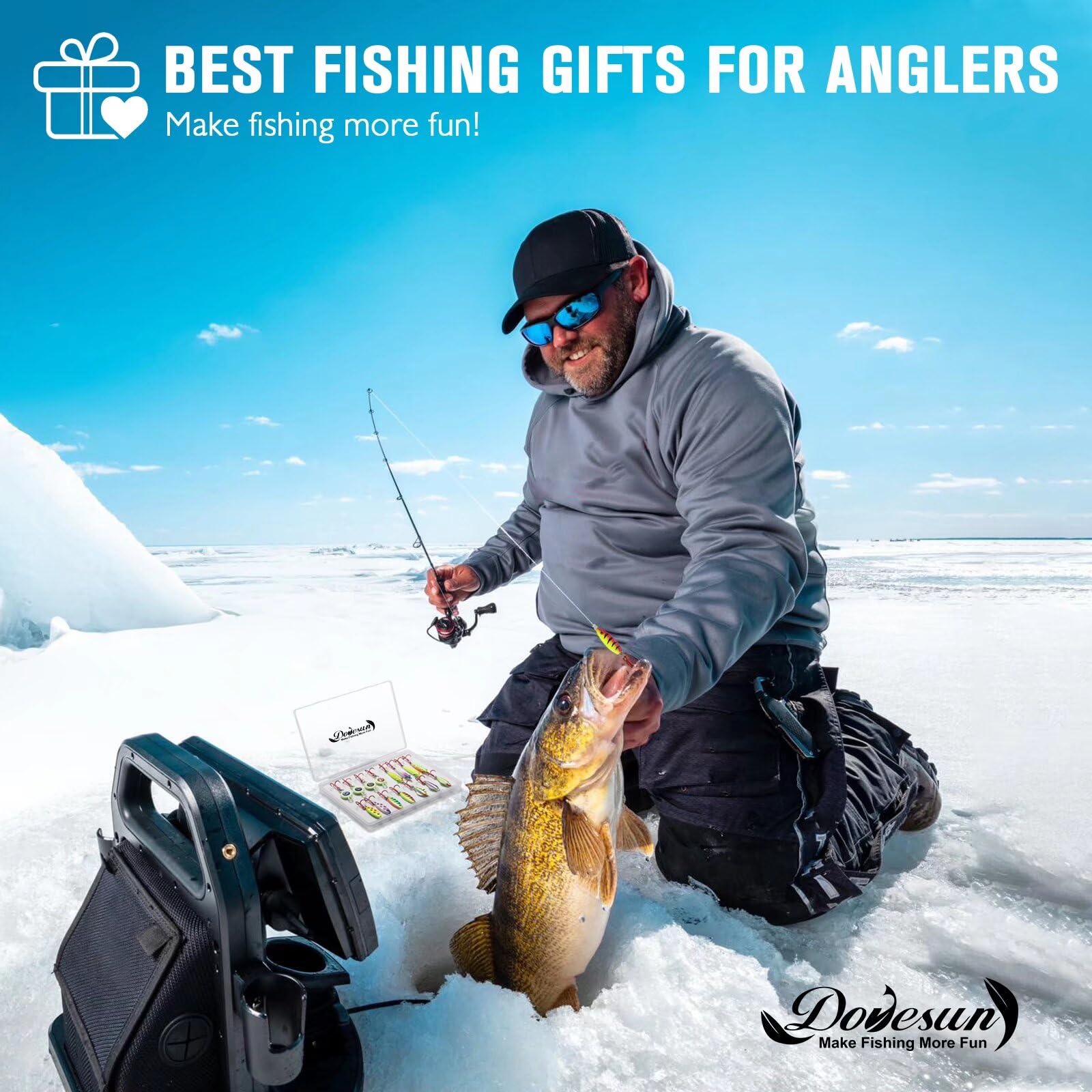 Dovesun bass and walleye ready ice spoon kit for diverse species