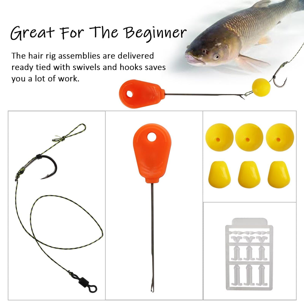 Pre-tied carp rigs with swivels and hooks