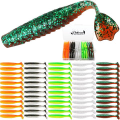 Dovesun Crappie Lures Kit soft plastic paddle tail swimbaits close-up, 60pcs