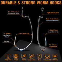 Dovesun EWG offset worm hook 2-0 designed for secure weedless rigging.