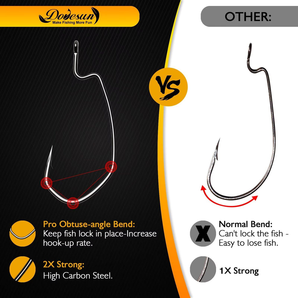 Dovesun EWG offset worm hook 3-0 provides precise penetration on bites.