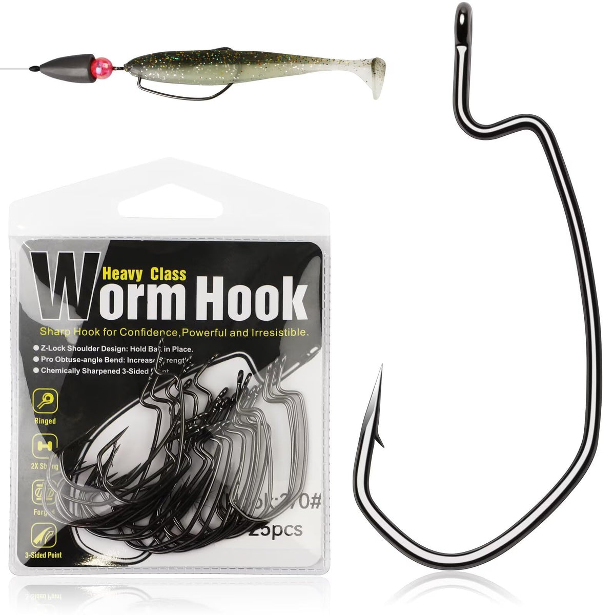 Dovesun EWG Offset Worm Hooks 100pcs pack, ideal for bass fishing in freshwater.