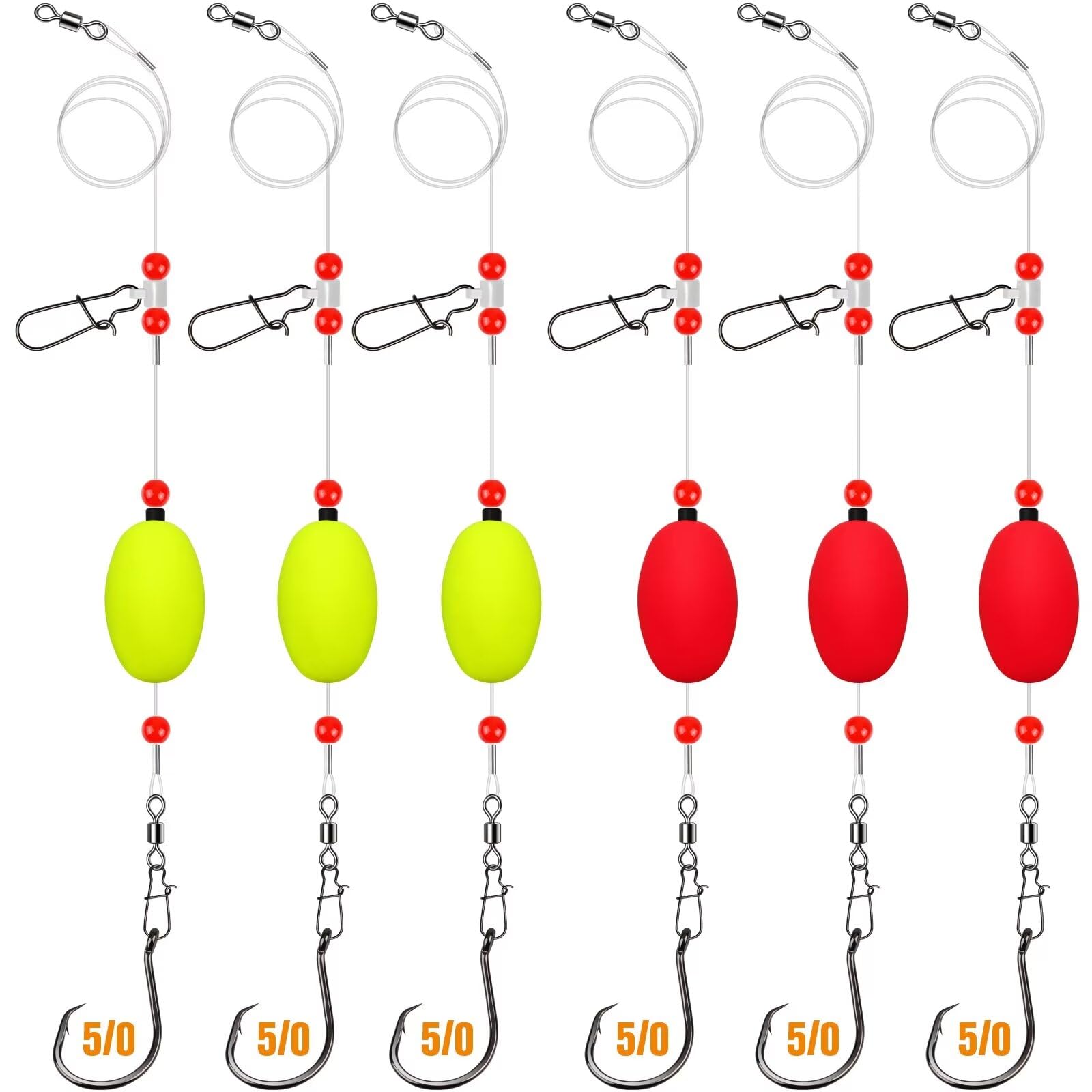 Rig ready for surf fishing with weight, float, and hooks