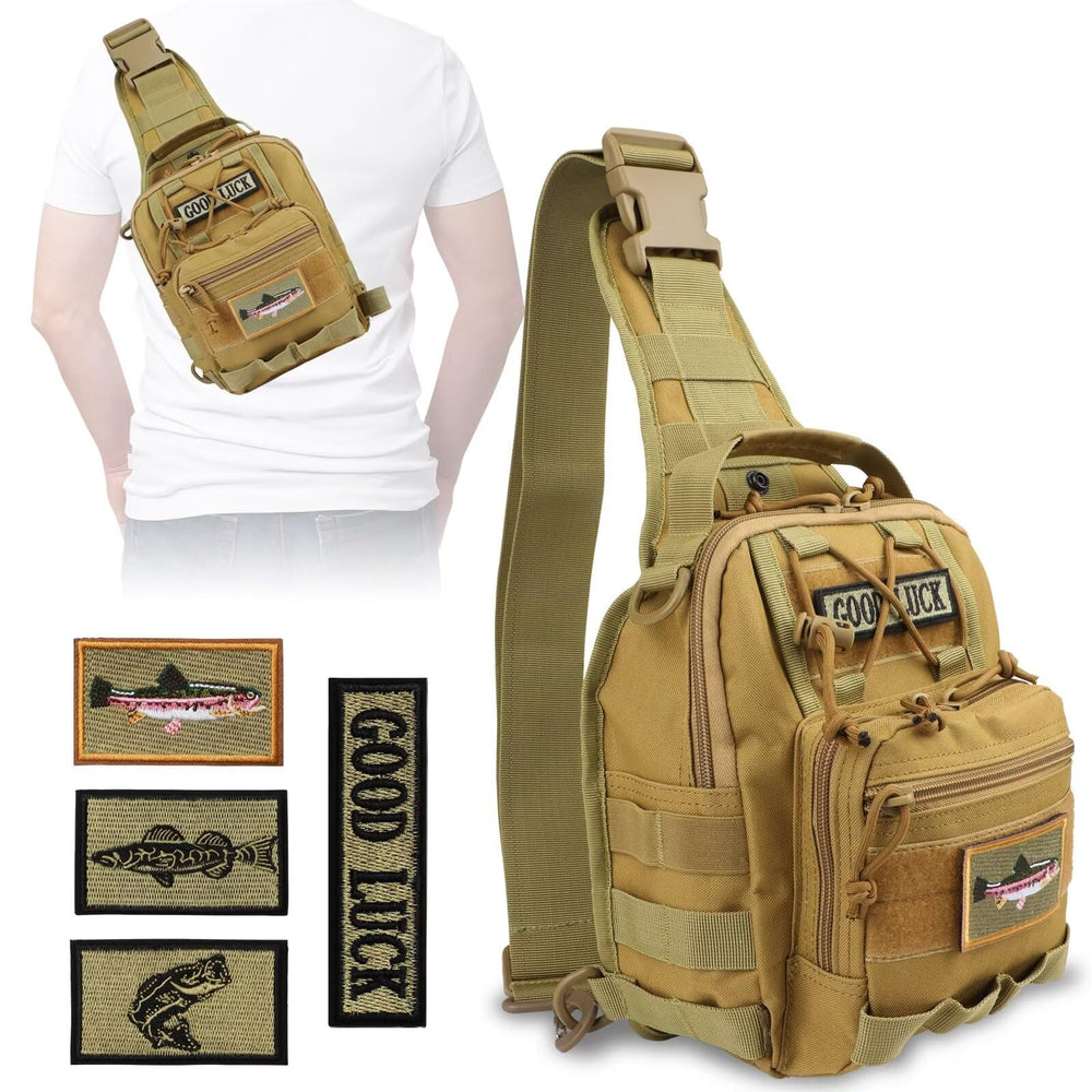 Front view of Dovesun small fishing backpack in khaki