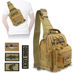 Front view of Dovesun small fishing backpack in khaki