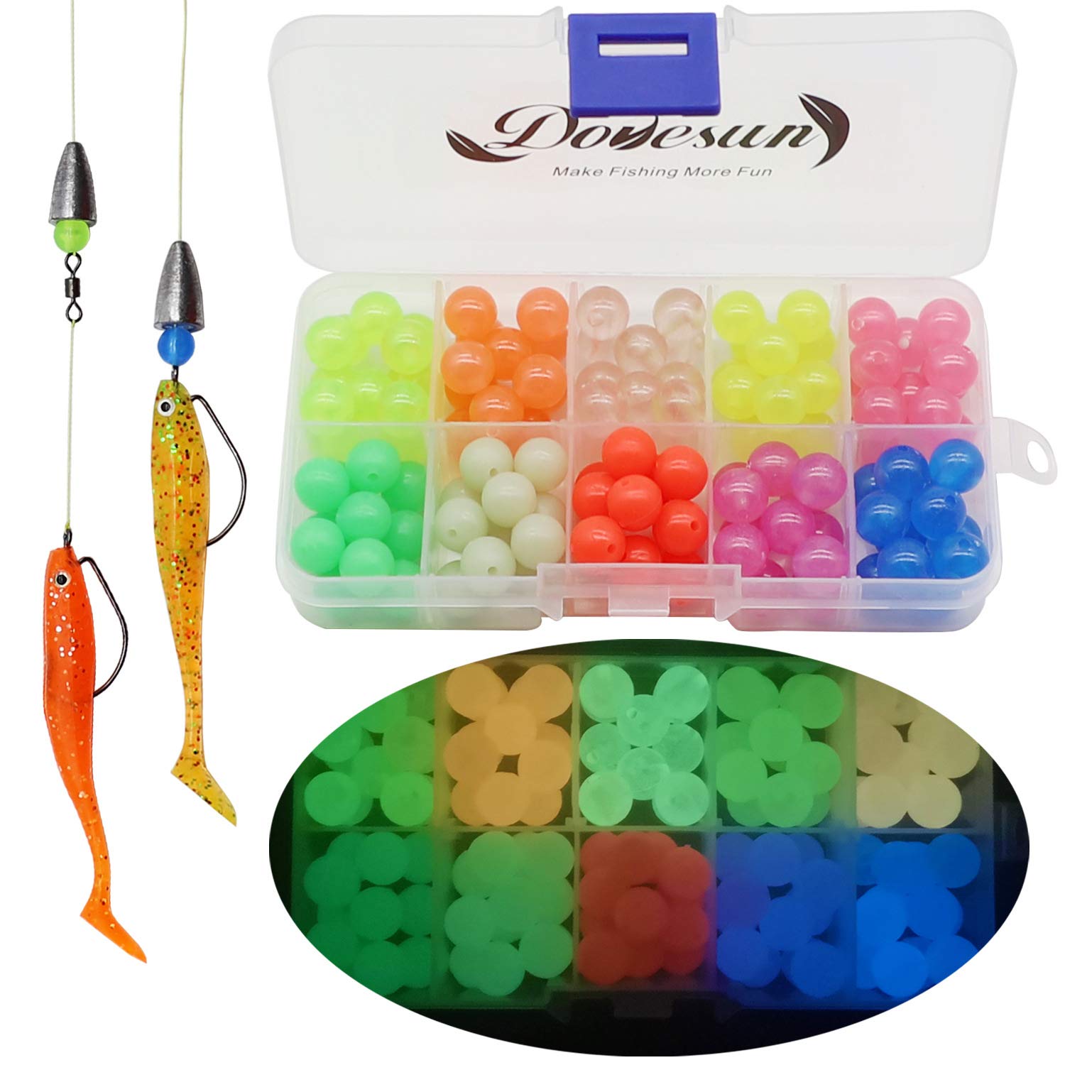 Dovesun A-Glow fishing beads 0.24in 6mm, 600pcs in assorted colors