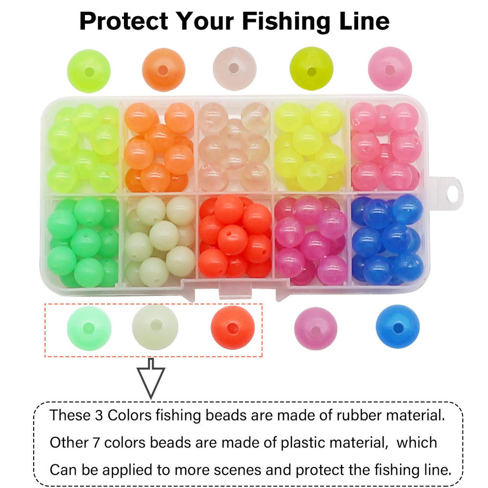 Glow-in-the-dark fishing beads in assorted colors