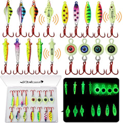 Dovesun ice fishing jigs kit display with 4-piece Crouching Tiger Spoon