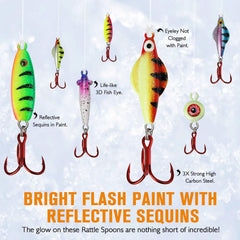 Three types of spoons showing luminous colors