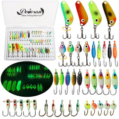 Dovesun 38-piece ice fishing jigs stored in a box