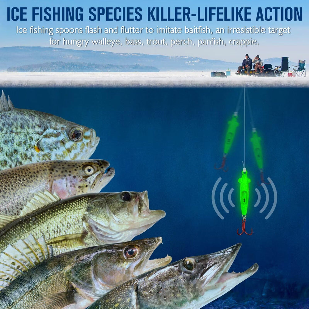 Dovesun ice fishing jigs action during drop and flash