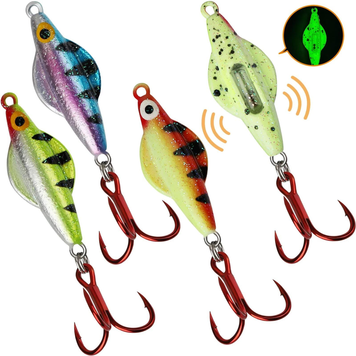 Dovesun ice fishing jig spoon close-up with glow finish