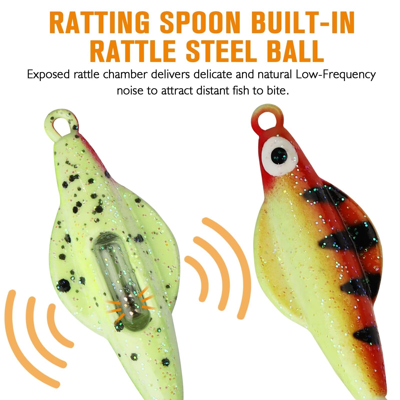 Rattle chamber spoon with steel balls for ice fishing