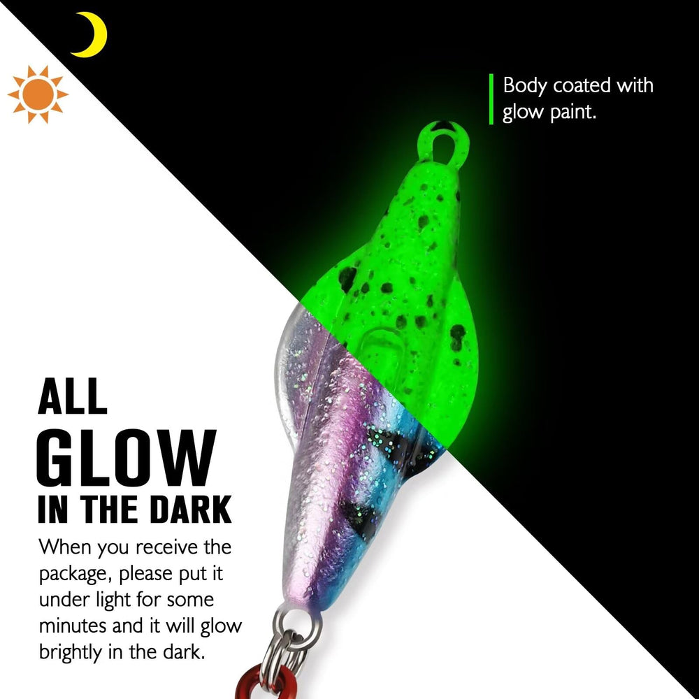 Glow-in-the-dark ice fishing lure under light