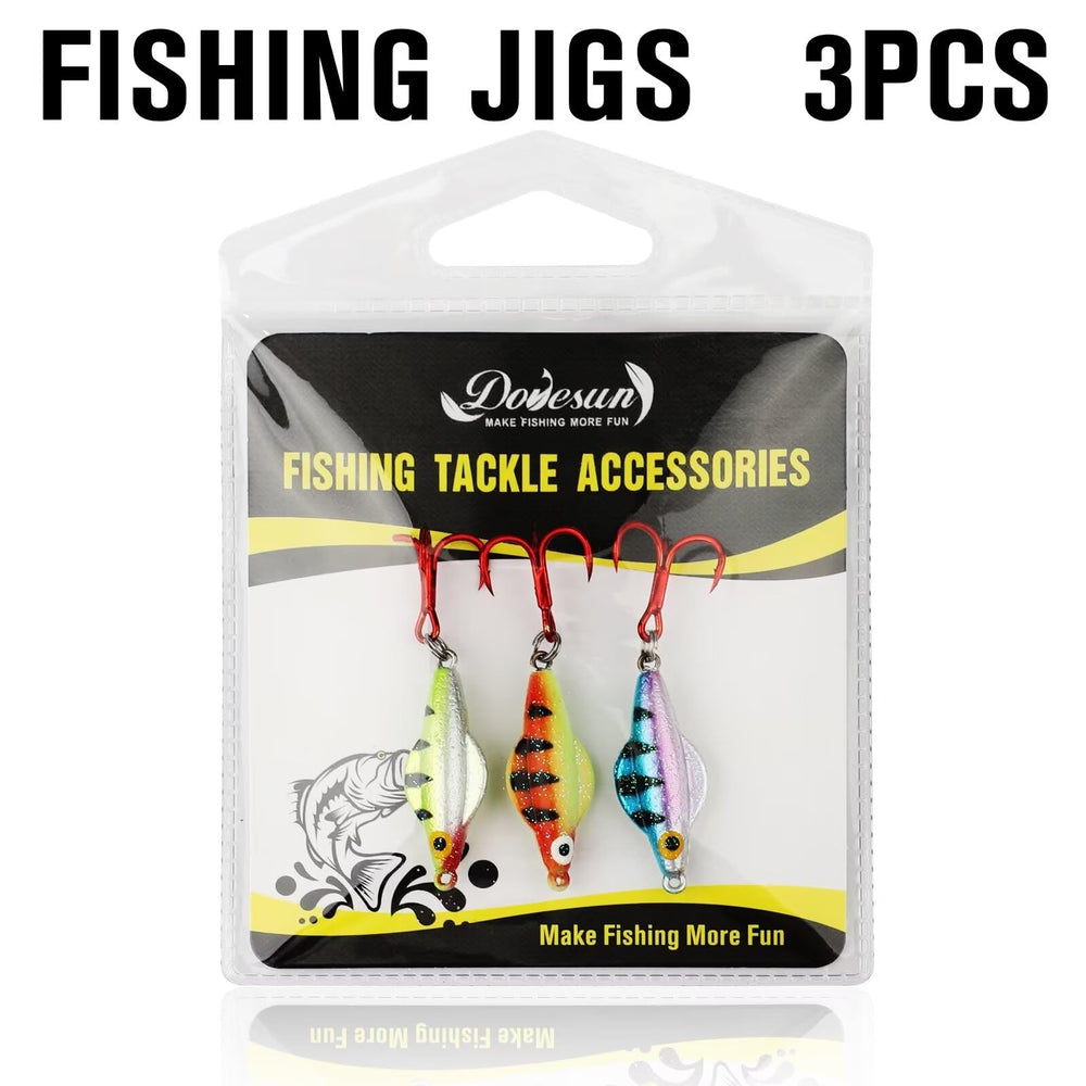 Dovesun 9-piece ice fishing jigs kit display