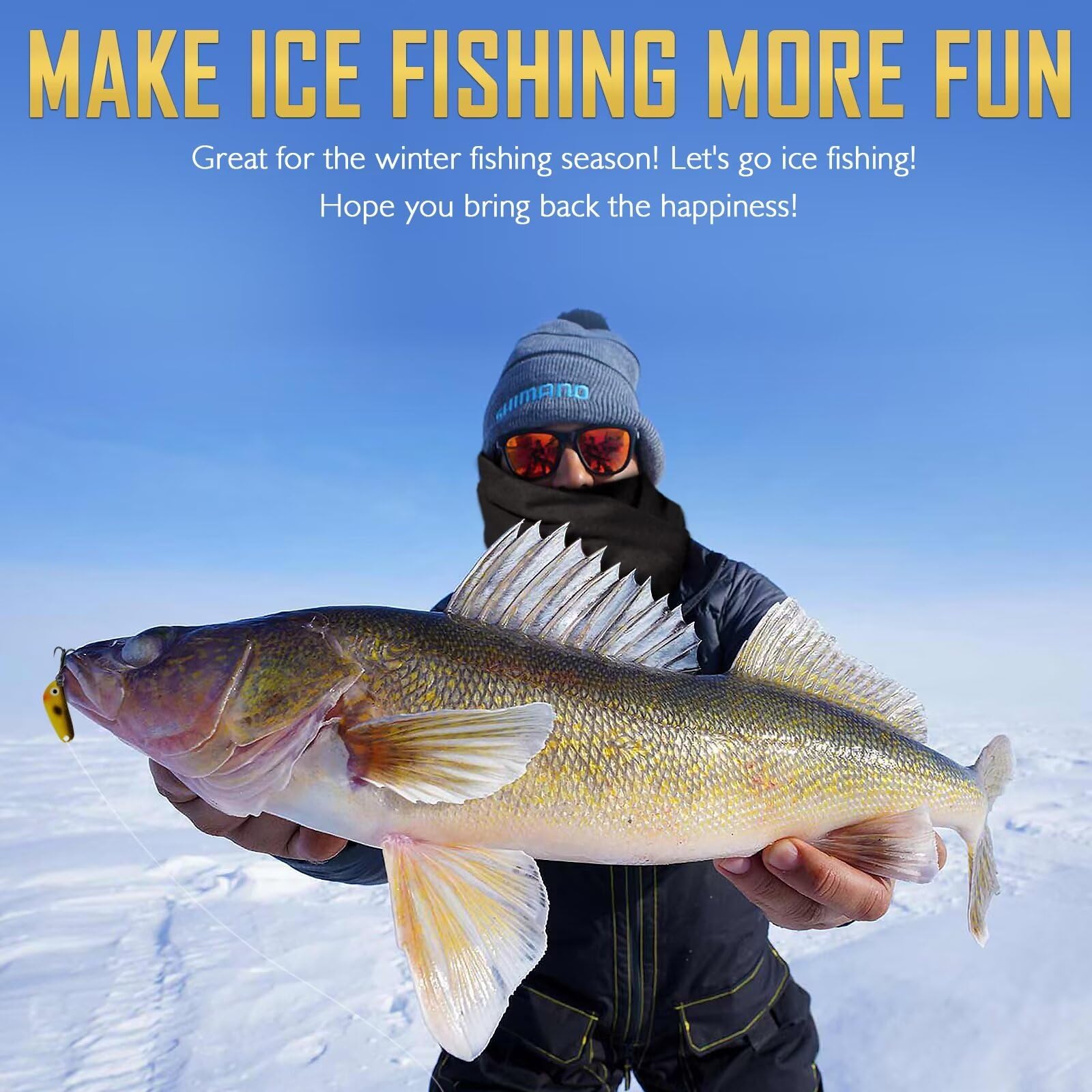 Colorful ice fishing lures in various sizes