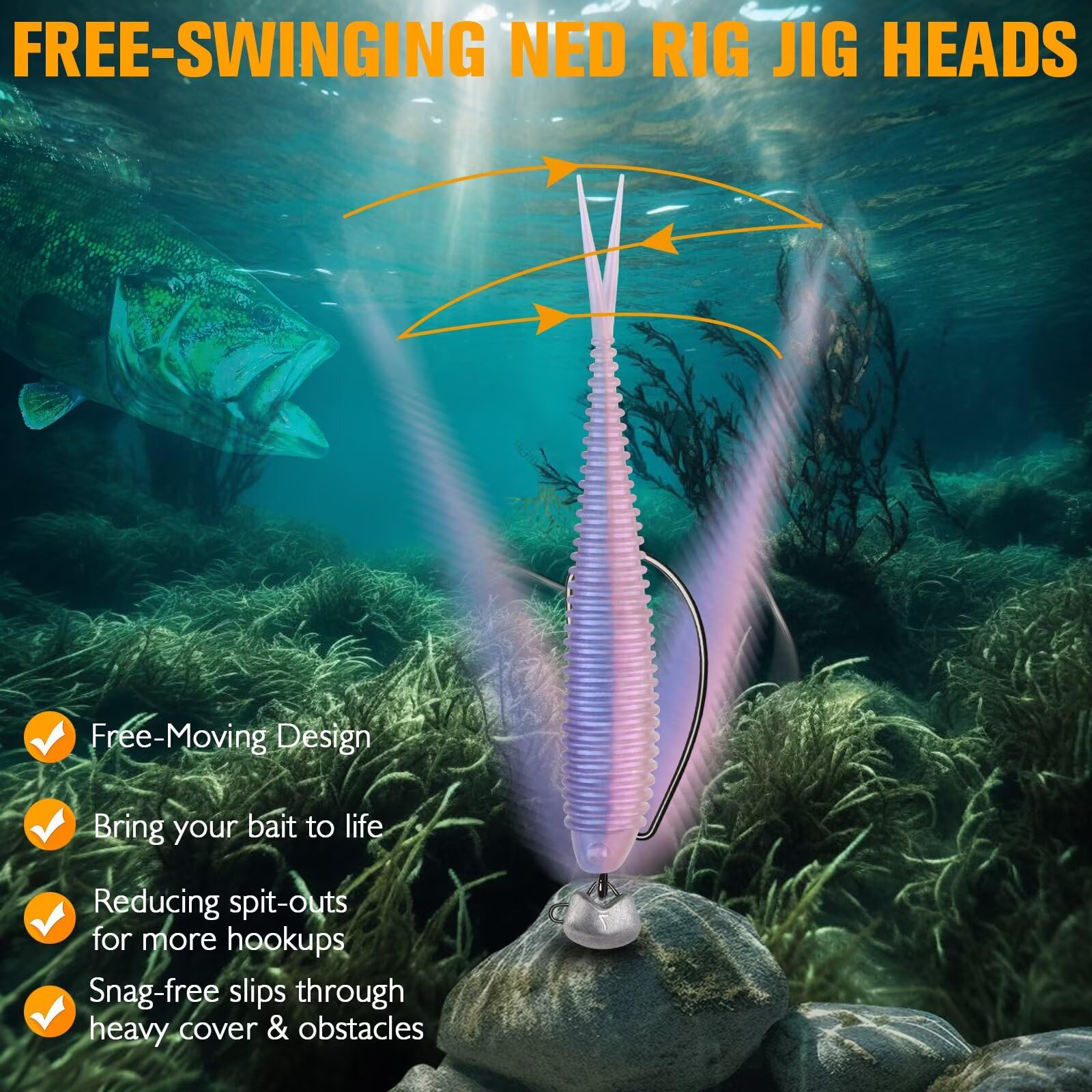 Dovesun Ned Rig jig head 1/10oz (2.7g) with 1/0 hook in a 15-pack