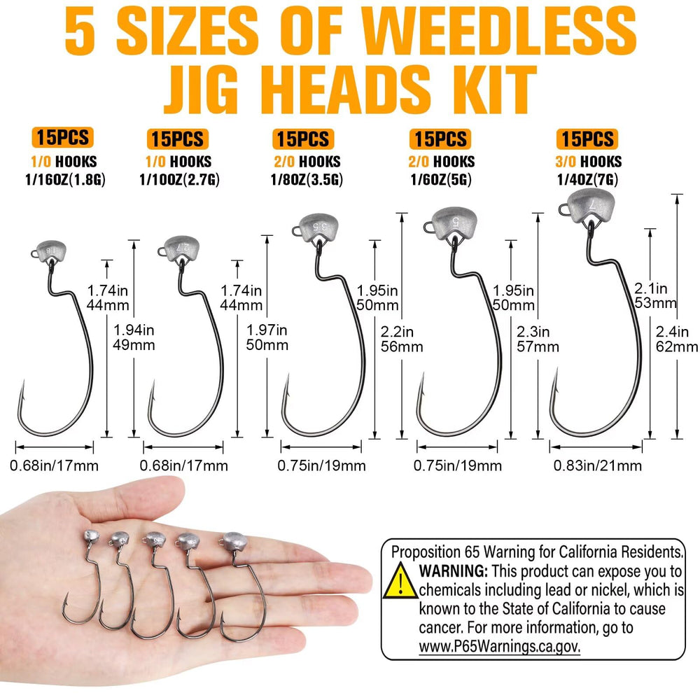 Dovesun Ned Rig jig head 1/4oz (7g) with 3/0 hook in a 15-pack