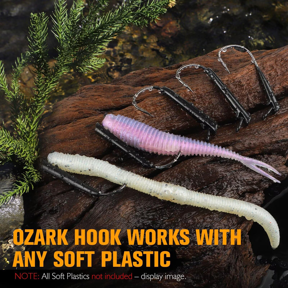 Detail shot of the 3/0 hook on Ozark Rig jig head