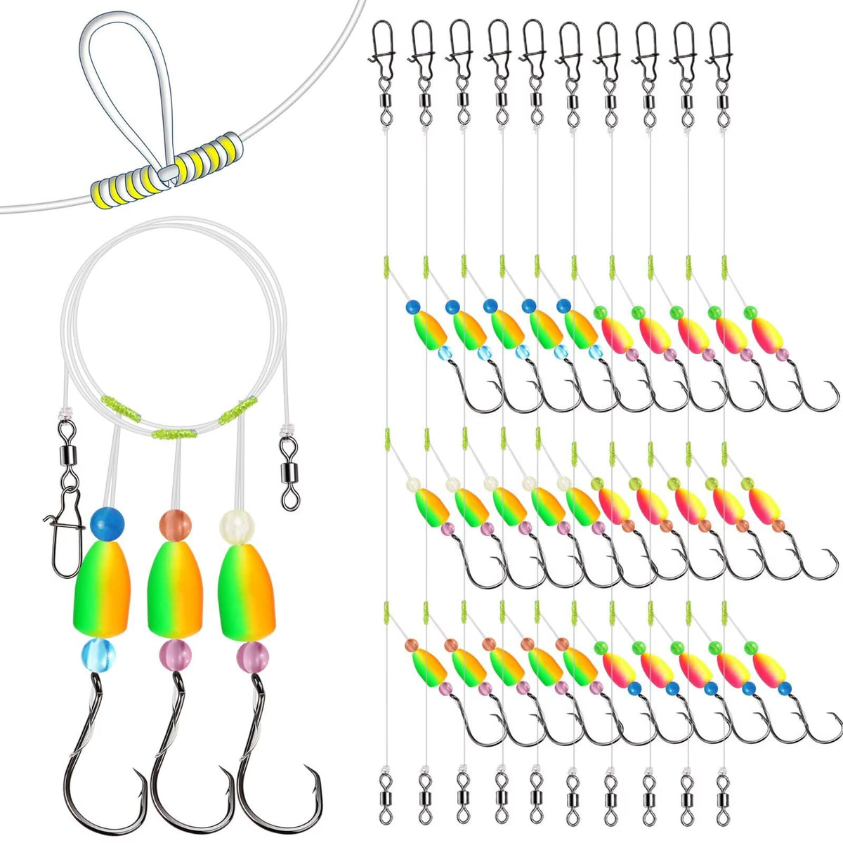 Dovesun pompano rig with three circle hooks and hand-tied T-knot