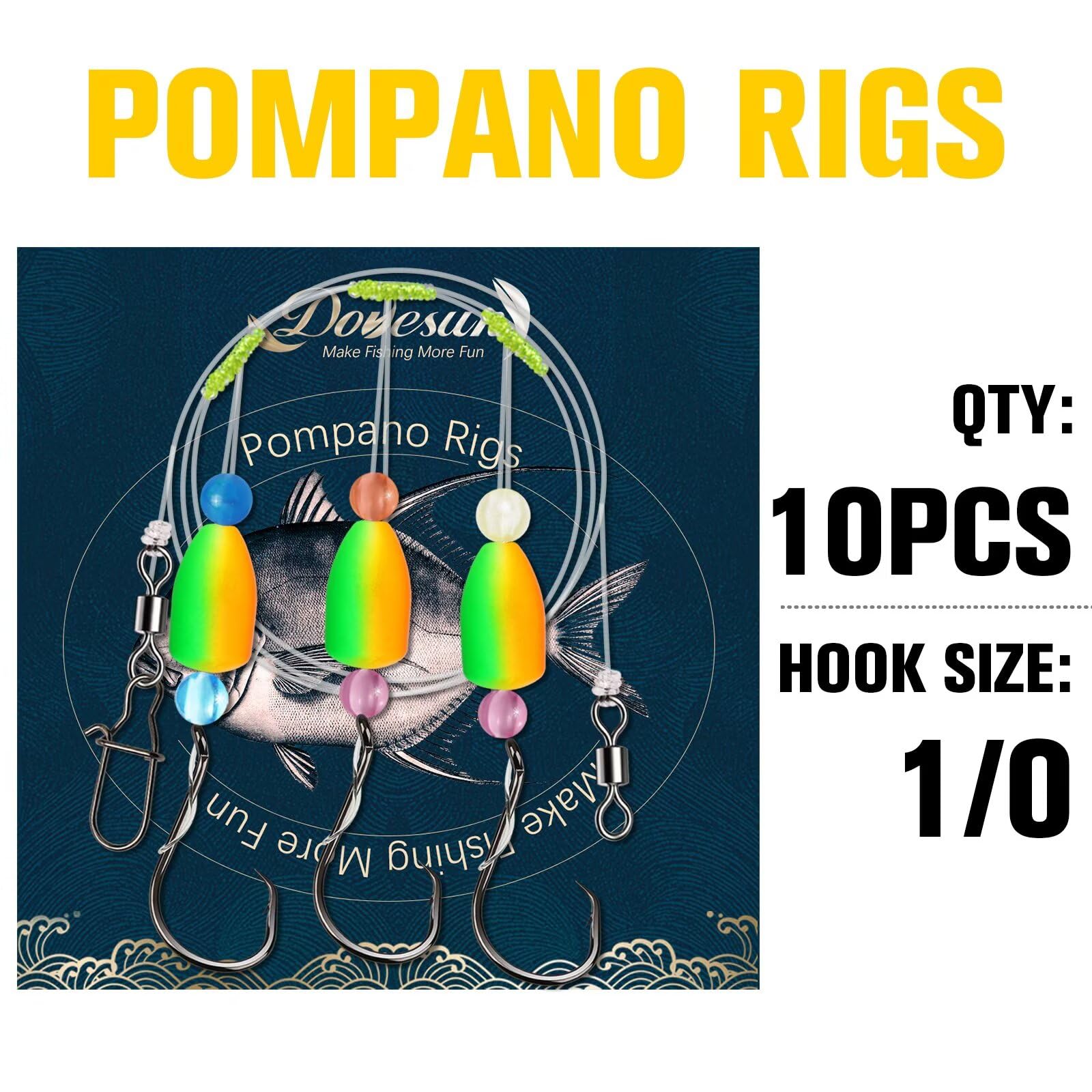 Pack of 10 Dovesun pompano rigs for surf fishing