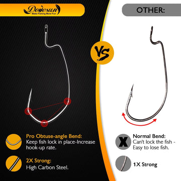 Dovesun Pro Obtuse-Angle Bend hooks, strong hold in heavy cover fishing.