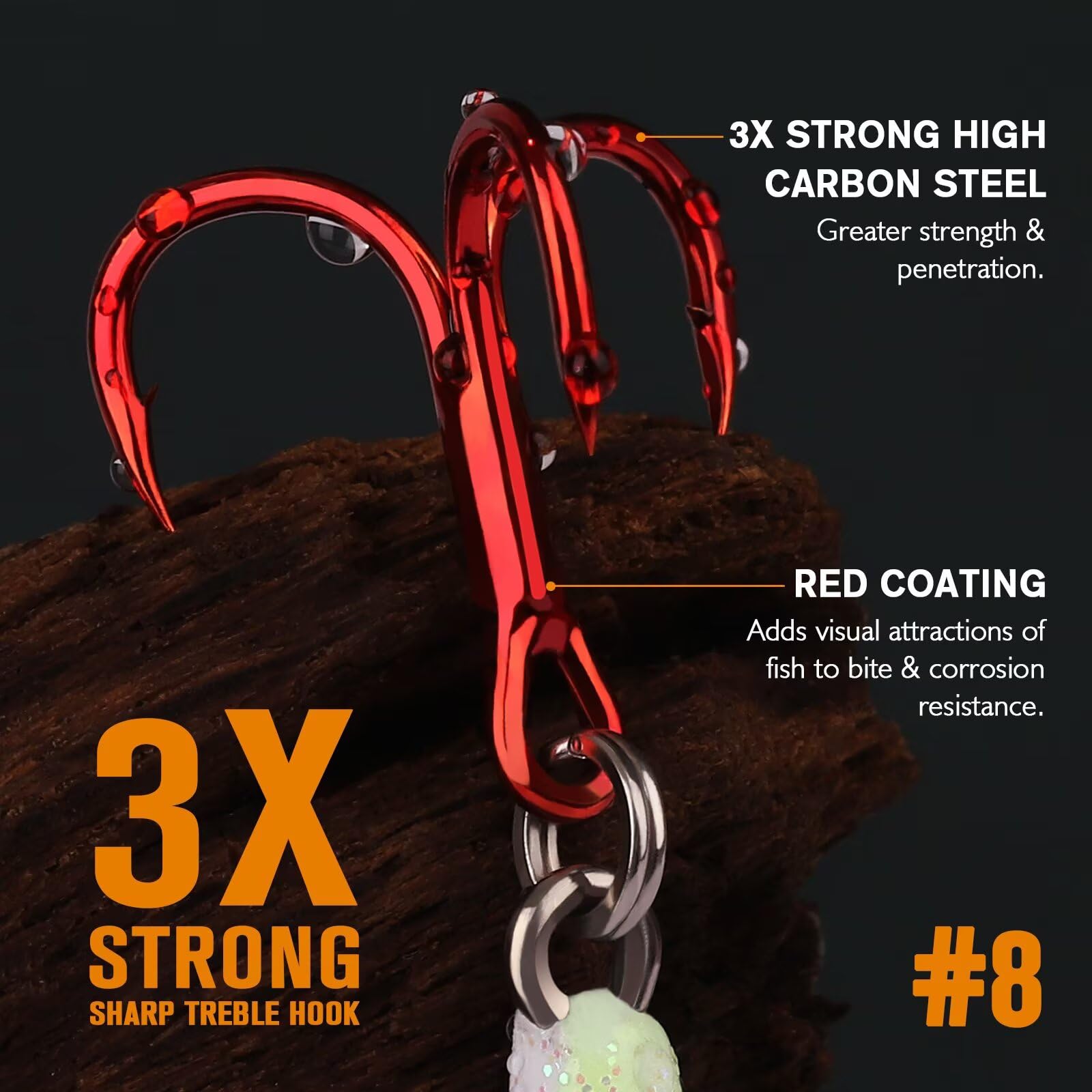 Dovesun red-plated treble hooks upgrade durability and quick hook setting