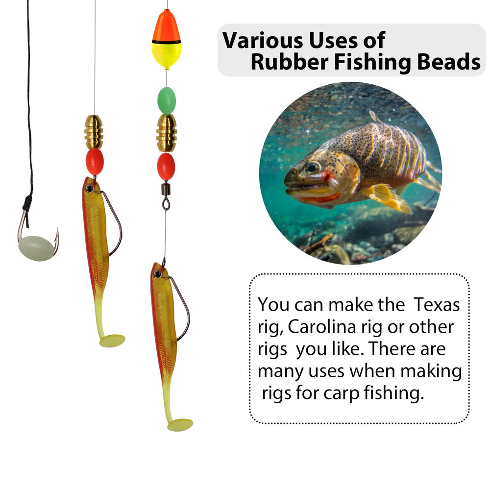 Three sizes of oval rubber fishing beads: 6x10mm, 8x12mm, 10x15mm