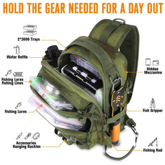 Side view highlighting hanging buckles and rod securing strap