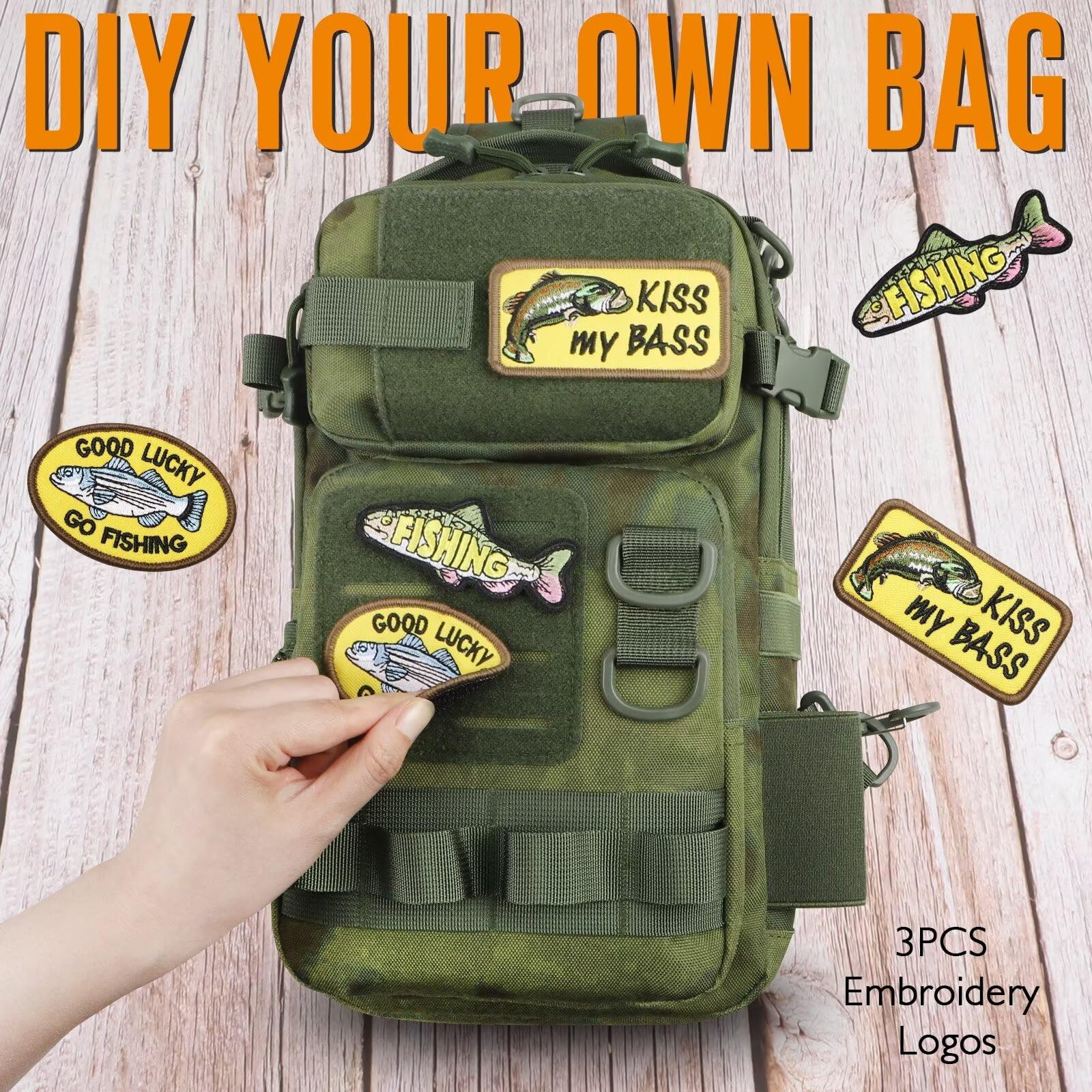 Worn by a user in green sling bag for bank fishing