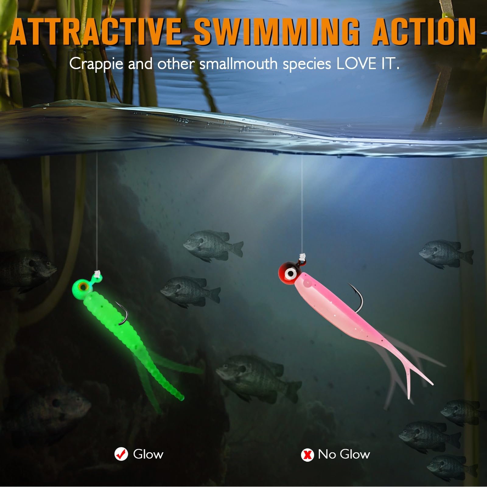 Split-tail crappie baits with realistic shad-like action
