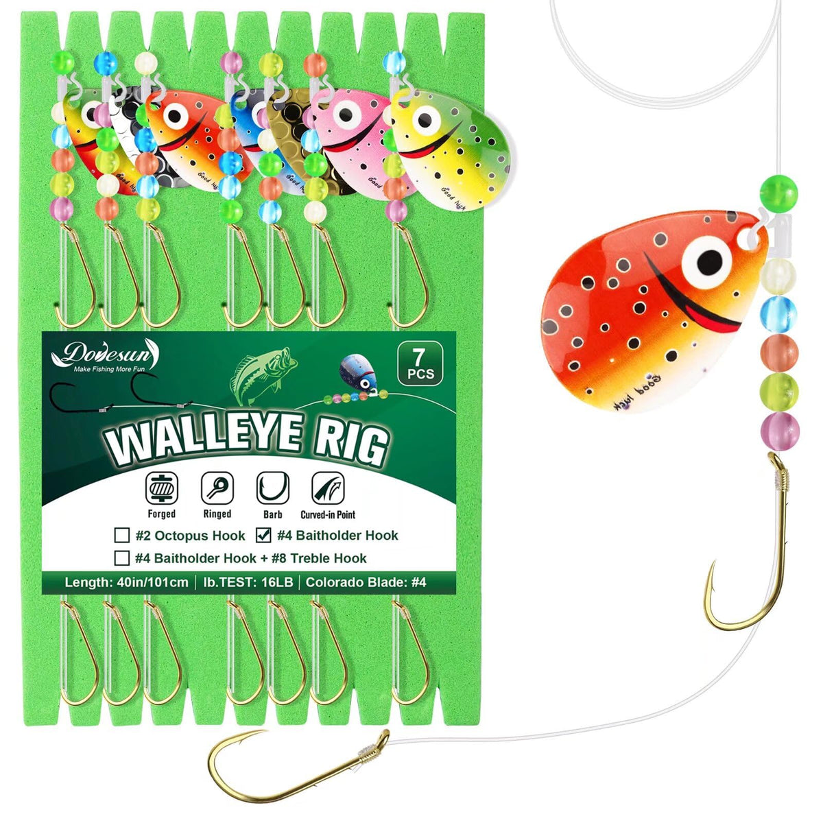 Dovesun Walleye Rigs 16lb spinner rig close-up